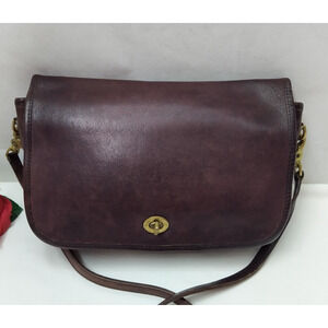 Coach Burgundy Leather Turnlock Flap Closure Crossbody Bag - Vintage Made in USA